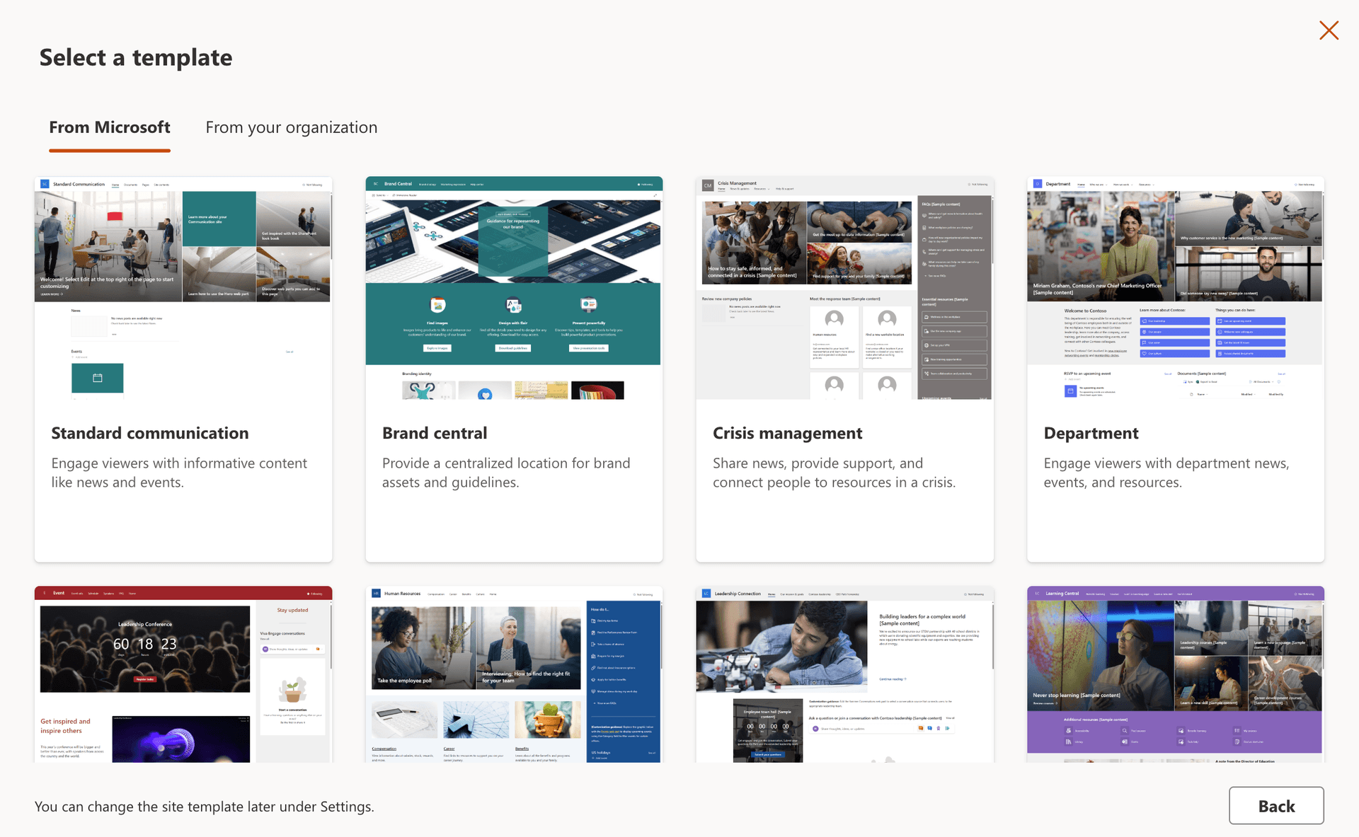 Select a site template